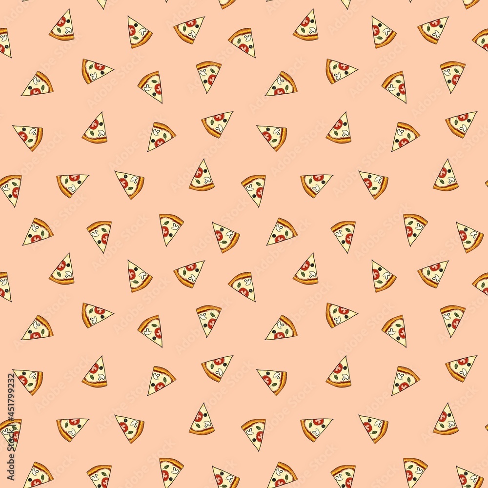 Seamless pattern with pizza slices. Design for clothing, fabric and other items. Seamless pattern with pizza slices. Design for clothing, fabric and other items.