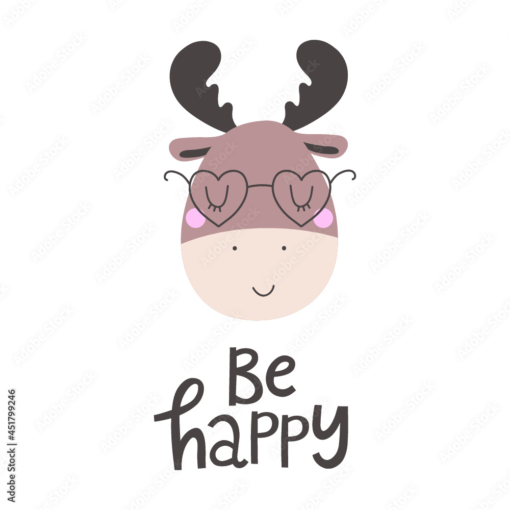 Vector illustration with elk and text Be happy. Vector illustration with elk and text Be happy.