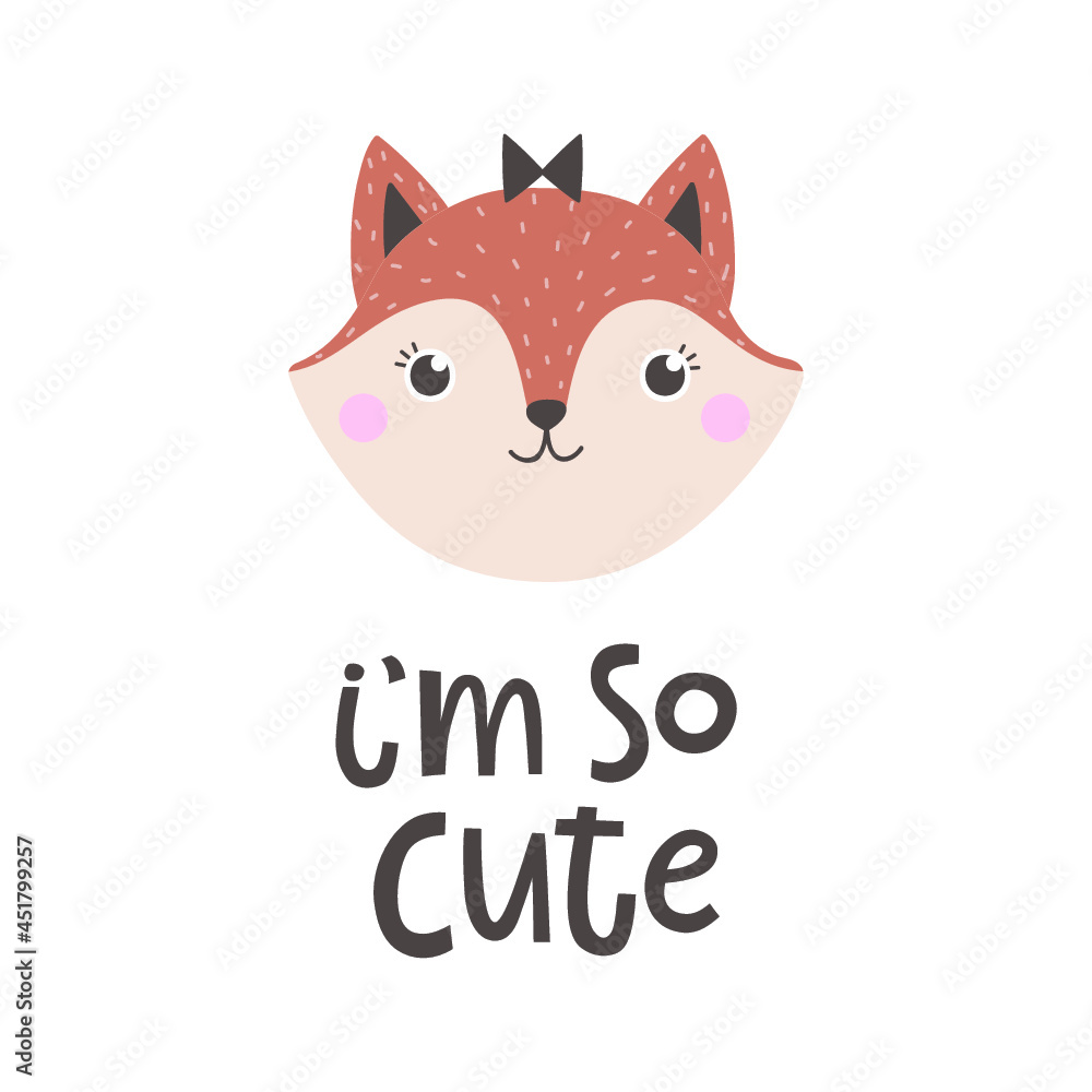 Vector illustration with fox and text I am so cute. Vector illustration with fox and text I am so cute.