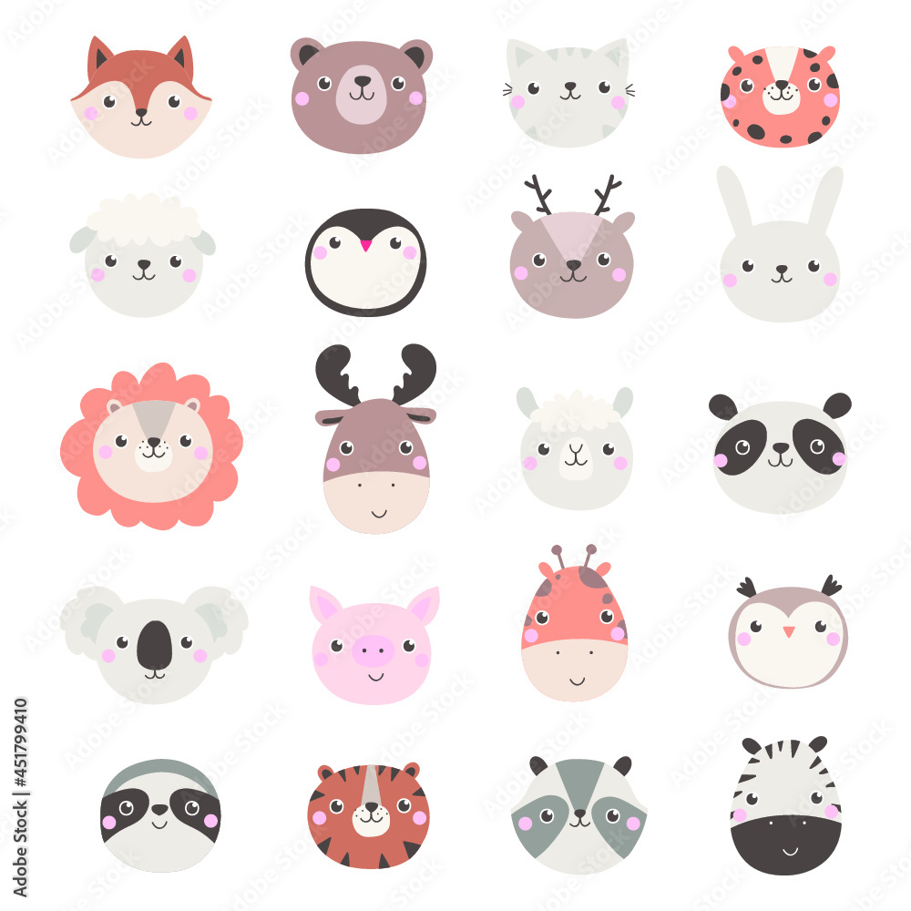 Vector set with cute animals. Vector set with cute animals.