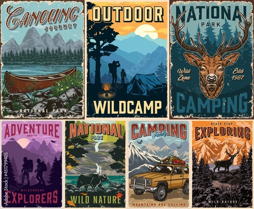 Outdoor summer recreation vintage posters