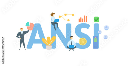 ANSI, American National Standards Institute. Concept with keyword, people and icons. Flat vector illustration. Isolated on white. photo