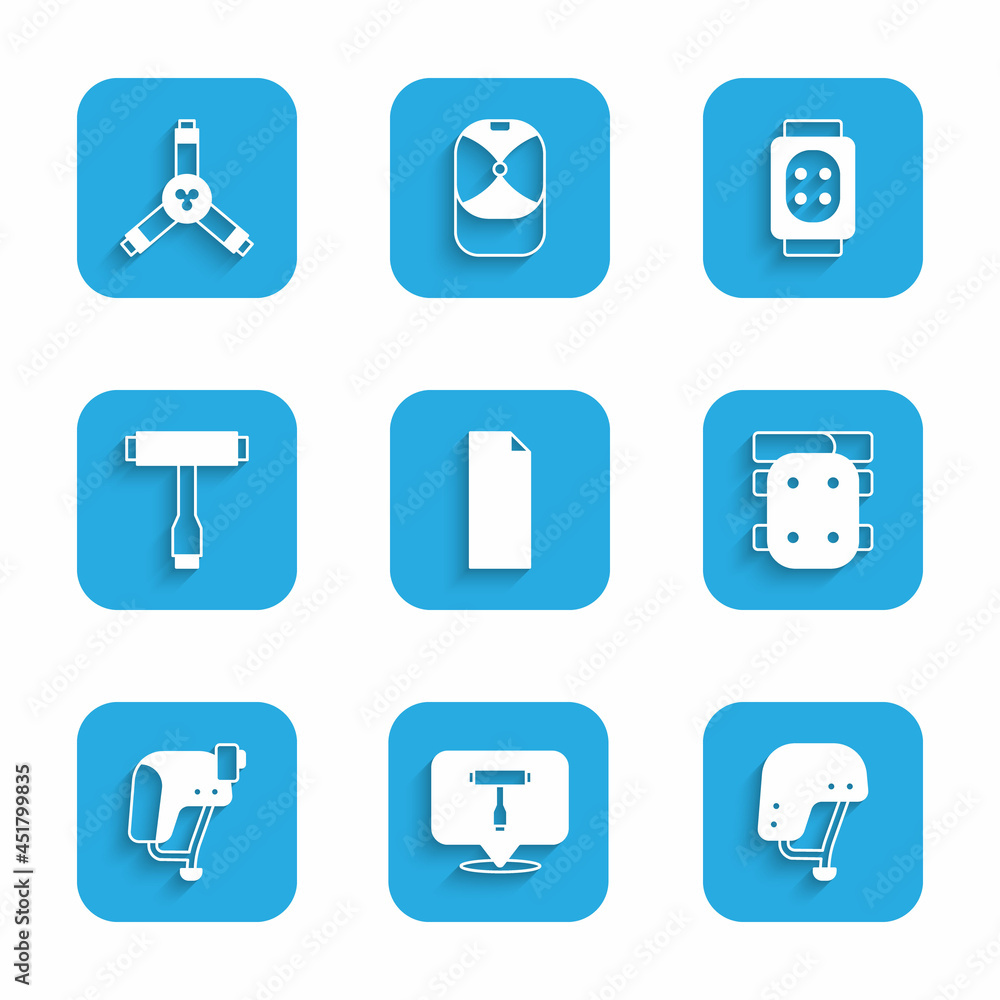 Set Grip tape on a skateboard, Skateboard T tool, helmet, Knee pads, and Y-tool icon. Vector Set Grip tape on a skateboard, Skateboard T tool, helmet, Knee pads, and Y-tool icon. Vector