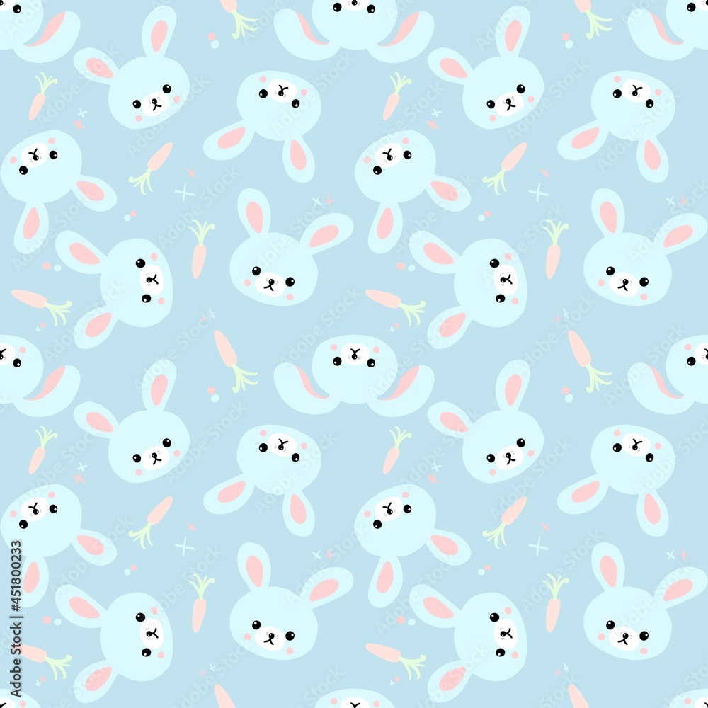 Seamless pattern with cute bunnies, carrots and other elements. Design for clothing, fabric and other items. The illustration is hand-drawn with live lines in the cartun style. Seamless pattern with cute bunnies, carrots and other elements. Design for clothing, fabric and other items. The illustration is hand-drawn with live lines in the cartun style.