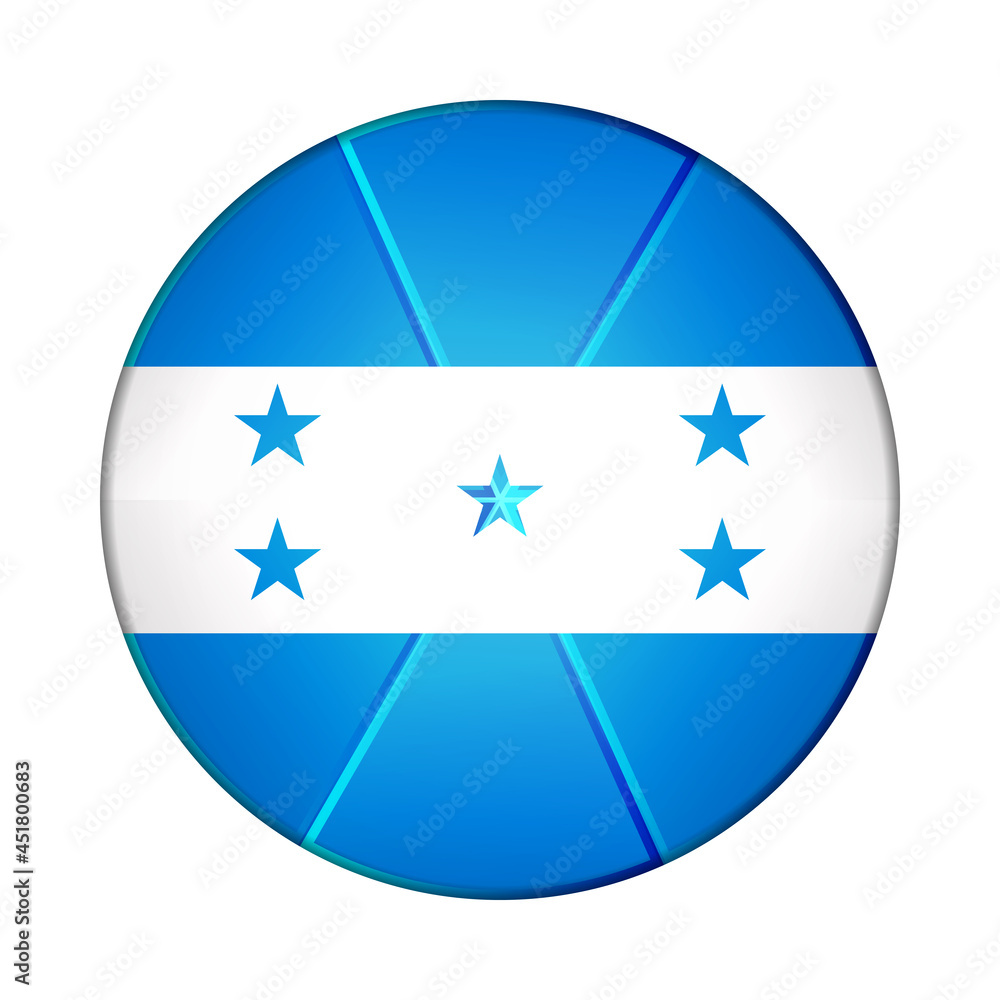 Glass light ball with flag of Honduras. Round sphere, template icon. National symbol. Glossy realistic ball, 3D abstract vector illustration highlighted on a white background. Big bubble Glass light ball with flag of Honduras. Round sphere, template icon. National symbol. Glossy realistic ball, 3D abstract vector illustration highlighted on a white background. Big bubble