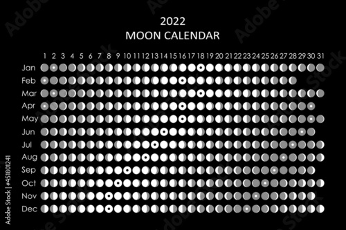 2022 Moon calendar. Astrological calendar design. planner. Place for stickers. Month cycle planner mockup. Isolated black and white background