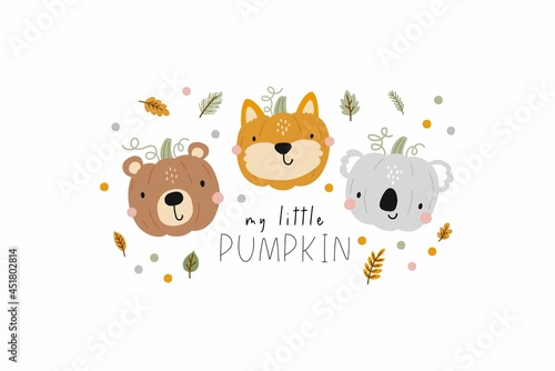 Photography Cute cartoon pumpkin with animal face