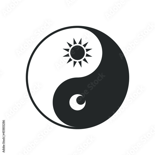 Sign Yin Yang as symbol day and night. Graphic icon isolated on white background. Vector illustration
