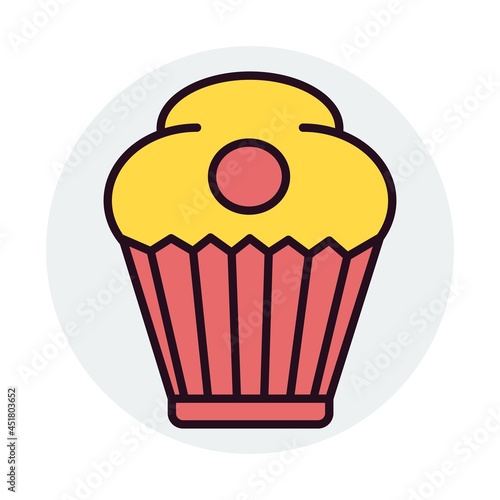 Cupcake Linear Circle Filled Vector Icon Design