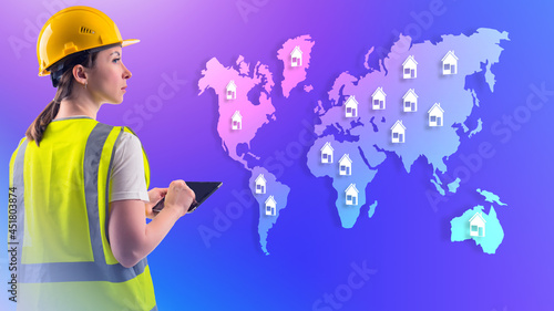 World map with house icons....