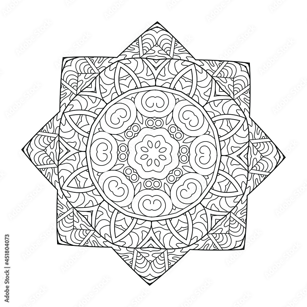 Abstract circular pattern with many details and geometry elements in form of mandala. Vector illustration for coloring book, Henna, Mehndi, decoration.