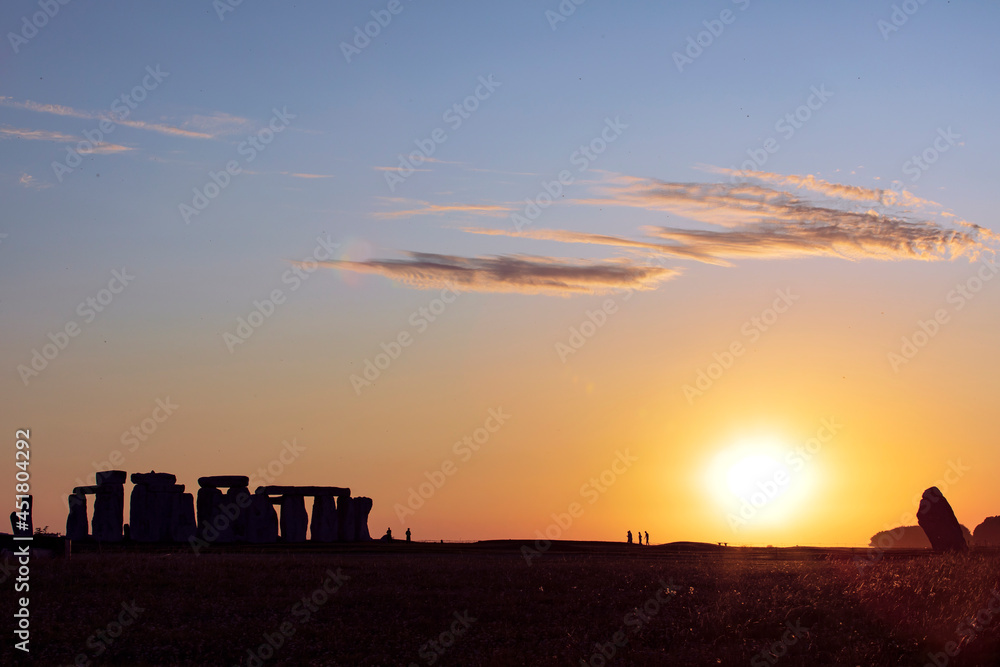 Sun setting by the Stonehenge UK