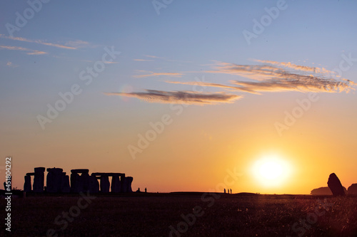 Sun setting by the Stonehenge UK