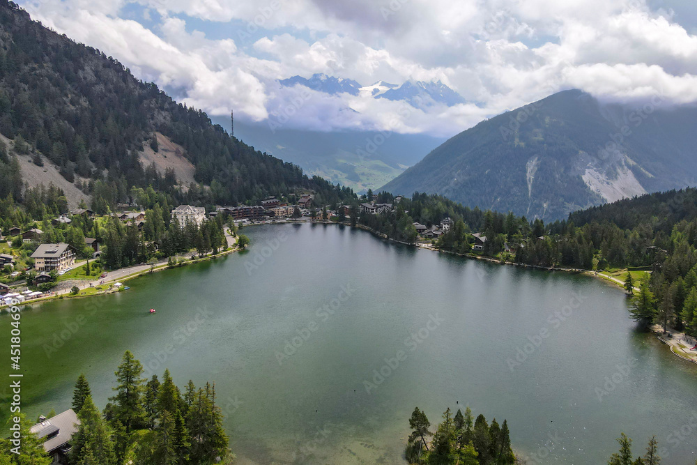 Aerial view of Champex Lac in Switzerland