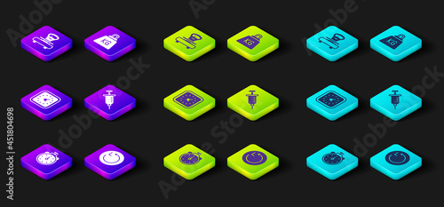 Set Stopwatch, Radius, Clock, Syringe, Weight and Scales icon. Vector