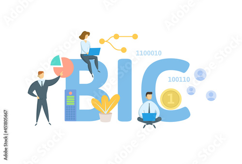 BIC, Bank Identifier Code. Concept with keyword, people and icons. Flat vector illustration. Isolated on white.