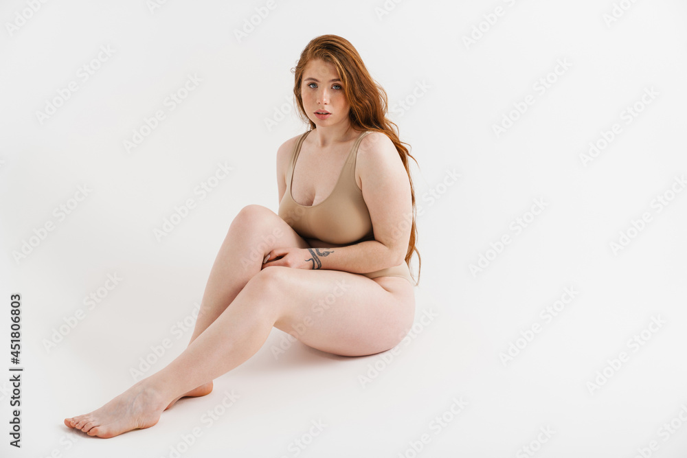 Young white plus size woman wearing lingerie Young white plus size woman wearing lingerie