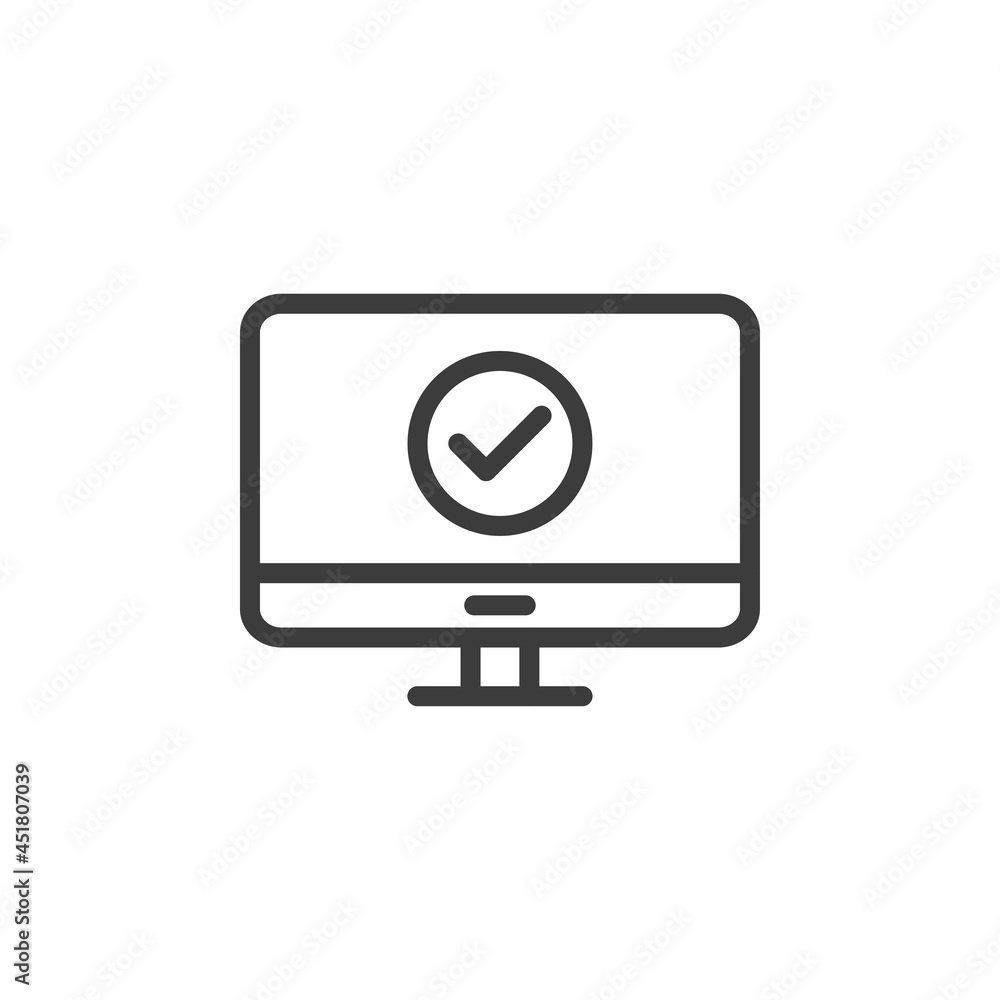 Laptop with checkmark icon. Approved or successful transaction concept. Laptop with checkmark icon. Approved or successful transaction concept.