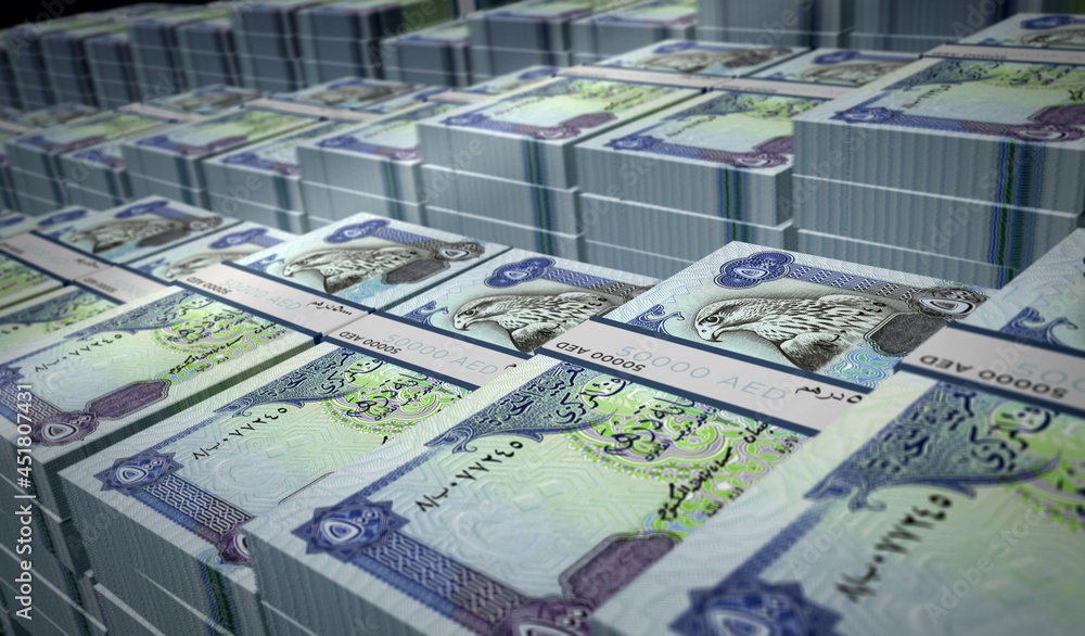 Fototapeta premium Arab Emirates Dirhams money banknotes pack illustration