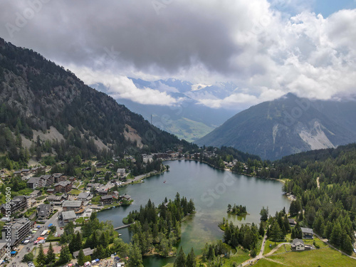 Aerial view of Champex Lac in Switzerland