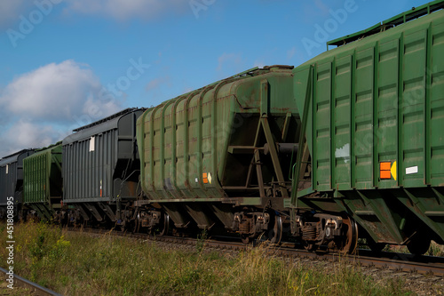 Railway freight cars on the rails.