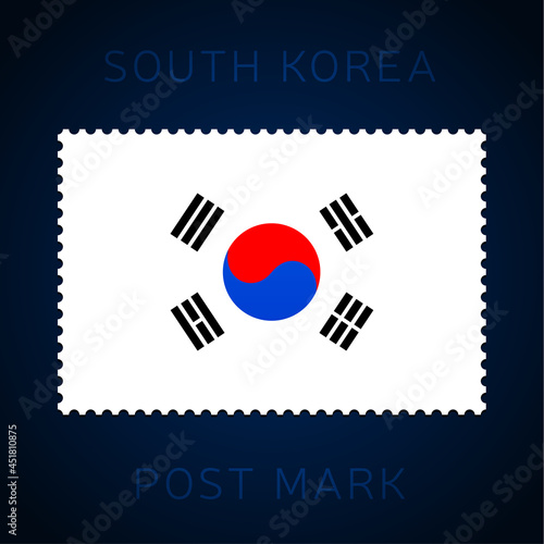 south korea postage mark. National Flag Postage Stamp isolated on white background vector illustration. Stamp with official country flag pattern and countries name