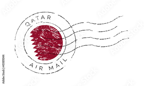 qatar postage mark. National Flag Postage Stamp isolated on white background vector illustration. Stamp with official country flag pattern and countries name