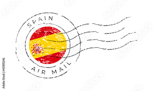 spain postage mark. National Flag Postage Stamp isolated on white background vector illustration. Stamp with official country flag pattern and countries name photo