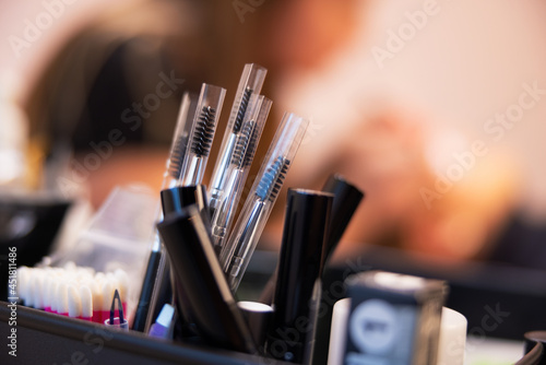 Closeup Of Various Eyelash Extension and MakeUp Products photo