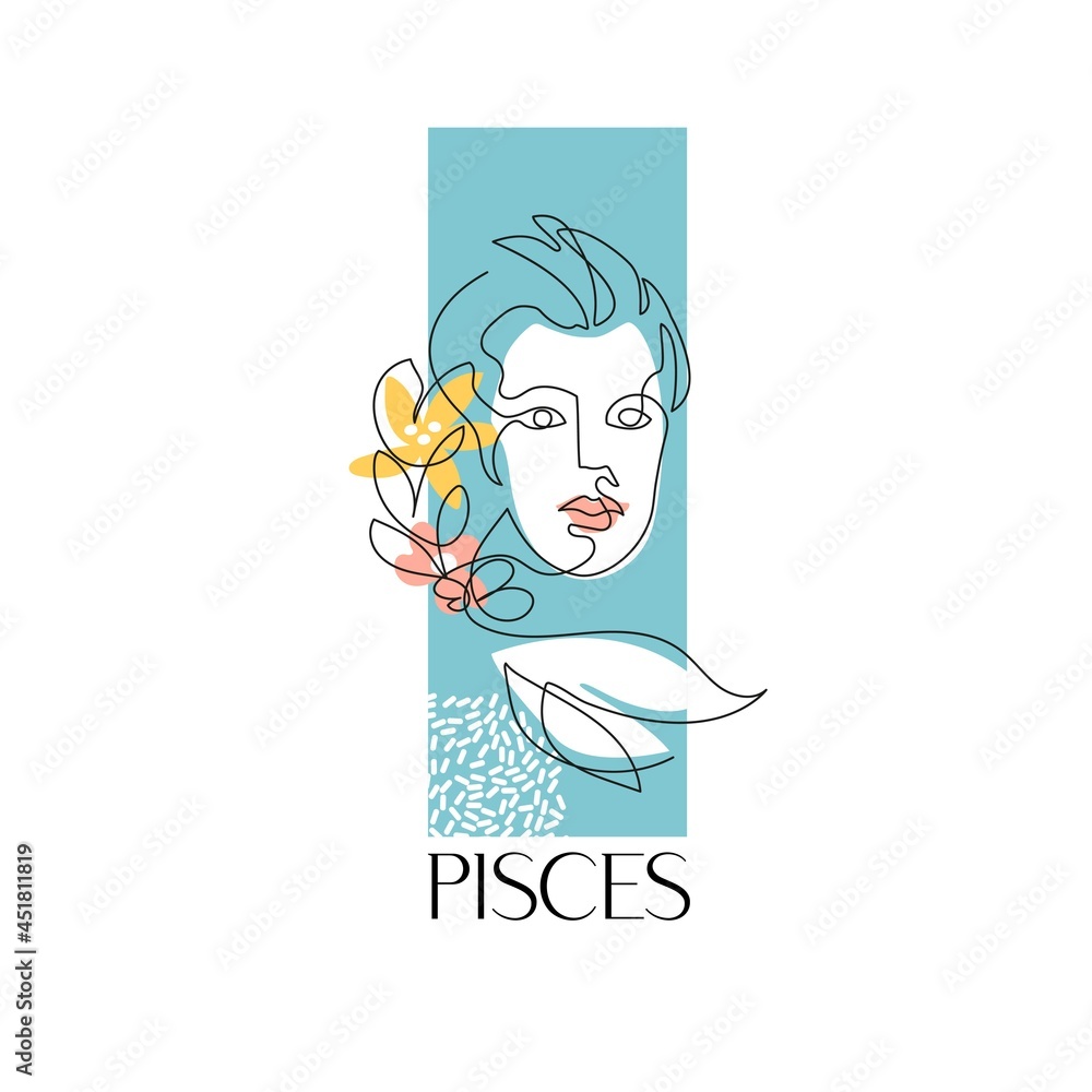 Obraz premium Pisces zodiac sign. The symbol of the astrological horoscope. Vector illustration.