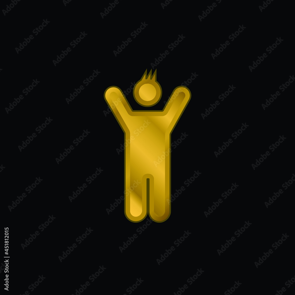 Boy With Rised Arms gold plated metalic icon or logo vector Boy With Rised Arms gold plated metalic icon or logo vector