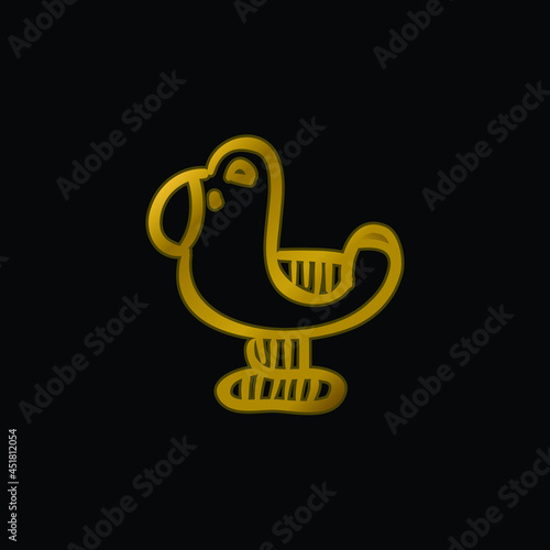 Bird Hand Drawn Toy Animal gold plated metalic icon or logo vector