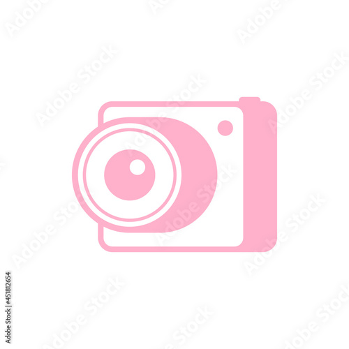 Pastel pink camera icon. Vector illustration on blank background. 