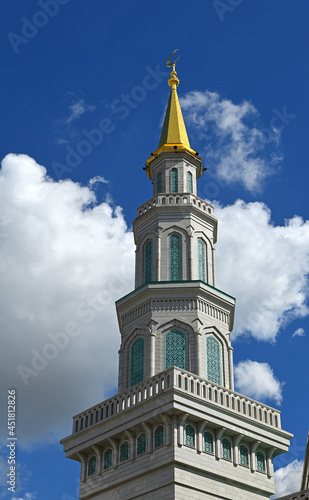 Minaret of Moscow Cathedral Mosque on Olimpiysky Avenue photo
