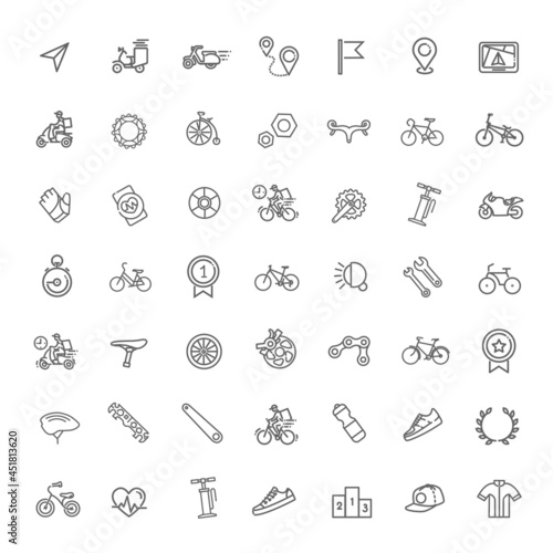 Bike tools and equipment part icon set. Bike and attributes
