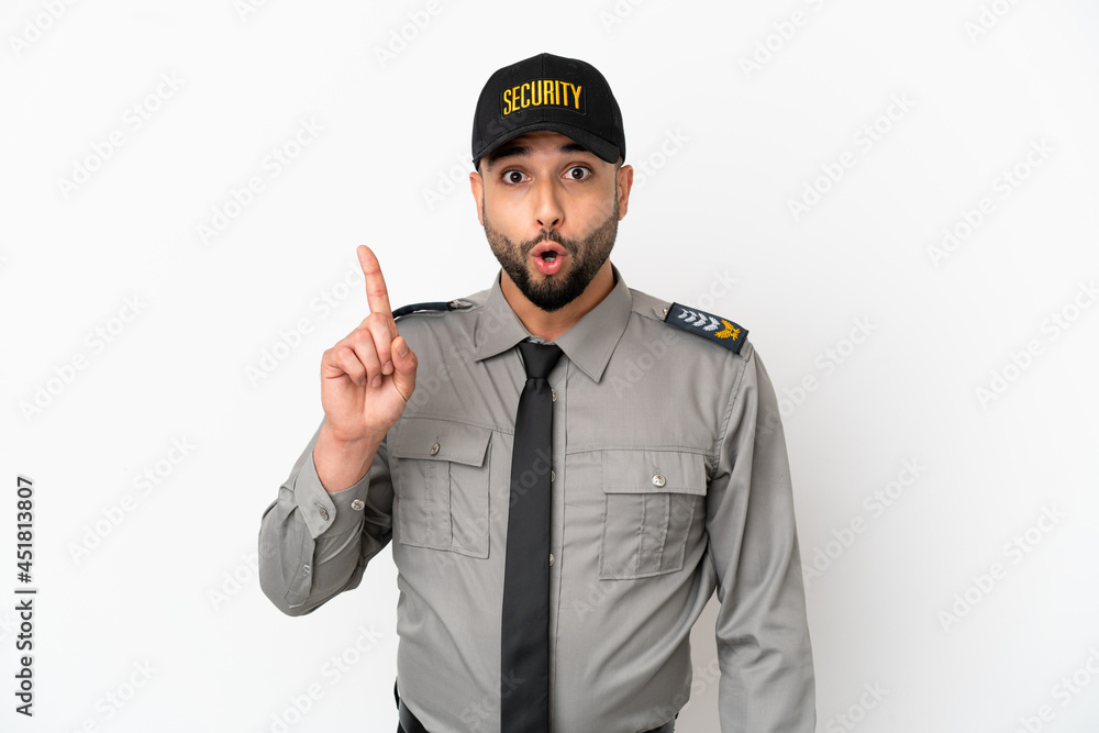 Young arab man isolated on white background intending to realizes the solution while lifting a finger up Young arab man isolated on white background intending to realizes the solution while lifting a finger up