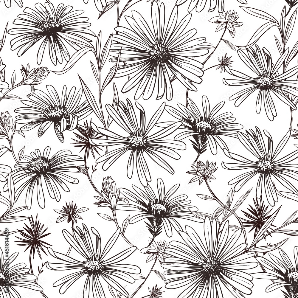 Daisy flower. Seamless pattern. Vector Sketch illustration. Fabric ...