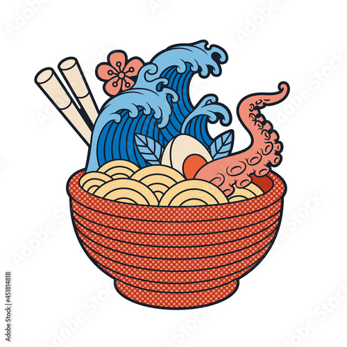 Japanese ramen soup vector illustration