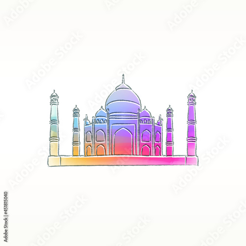 Watercolor Soft Sewala Jat, Panchkuian, Rakabganj, Agra, Uttar Pradesh, India Icon Vector Illustration. Design Artistic Paint Famous Monuments Symbol.  photo