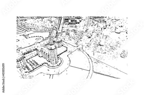Building view with landmark of Karlsruhe is the 
city in Germany. Hand drawn sketch illustration in vector.