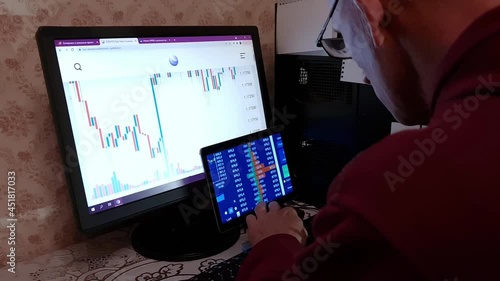 Wallpaper Mural A man uses an online exchange. Online earnings. Crypto. Currency rates. Quotes. Torontodigital.ca