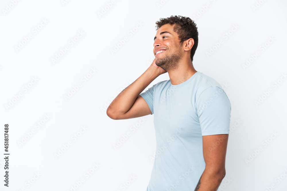 Young handsome Brazilian man isolated on white background thinking an idea Young handsome Brazilian man isolated on white background thinking an idea