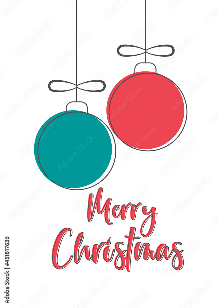 Christmas card. Christmas balls on a white background. New Year design template, Vector flat