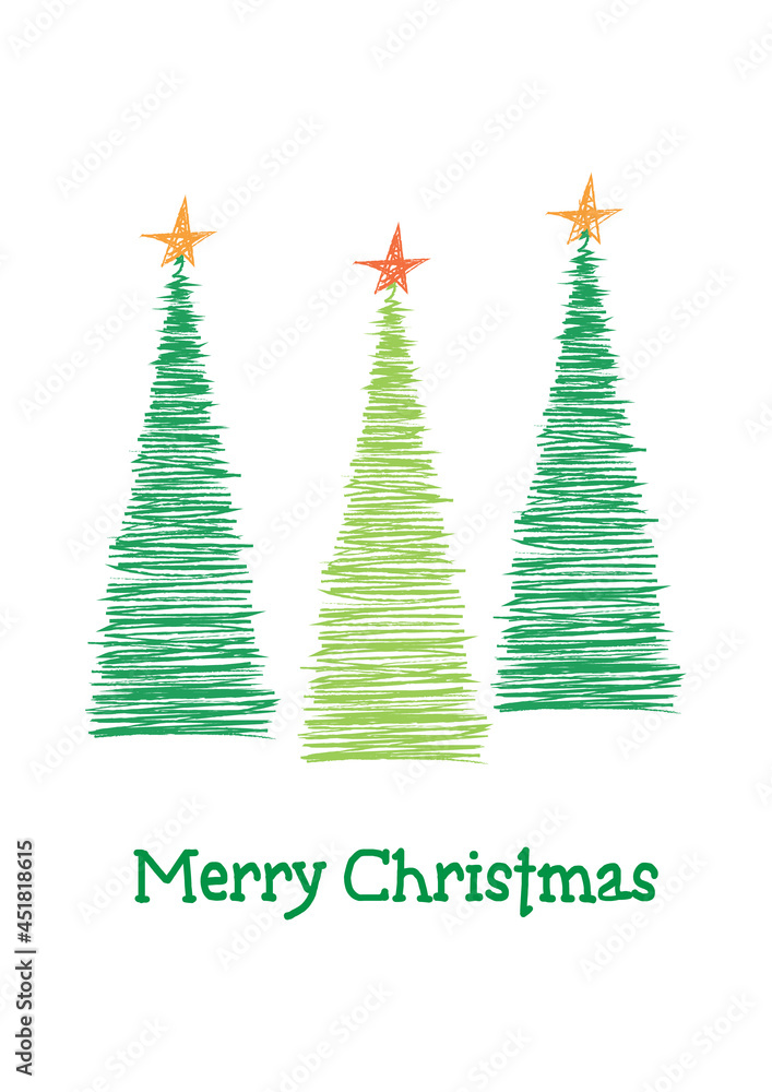 Merry Christmas for Happy Holidays greeting card with tree.