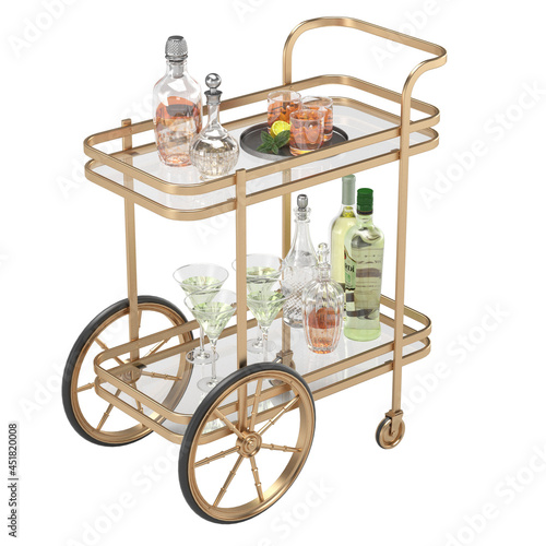 Serving Bar Cart - 3d illustration isolated on white background