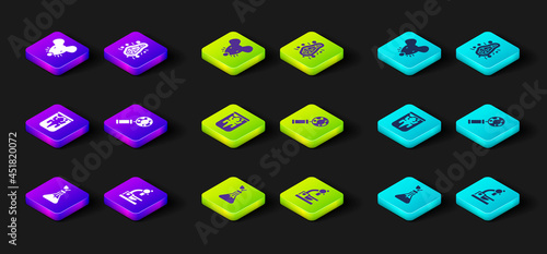 Set Plant breeding, Microscope, Experimental animal, DNA research, search, Bacteria and mouse icon. Vector