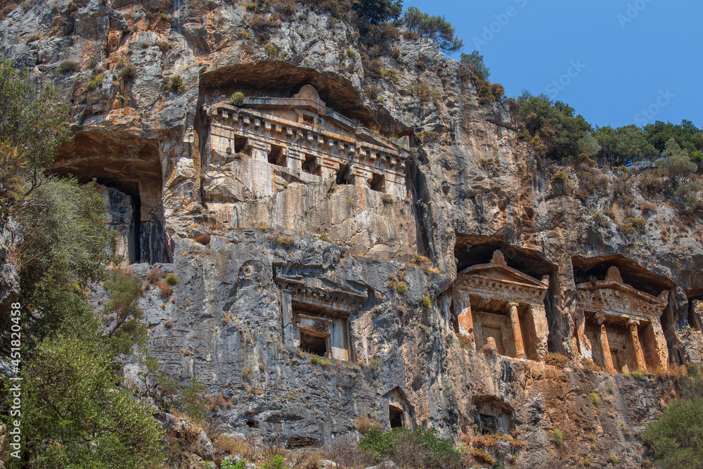 Famous Lycian Tombs of ancient Caunos city, Dalyan, Turkey
