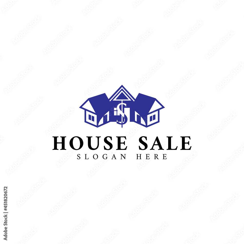 Fototapeta premium Vector logo design for selling a house with blue color scheme. Perfect to use for businesses or companies in the property sector or buying and selling houses.