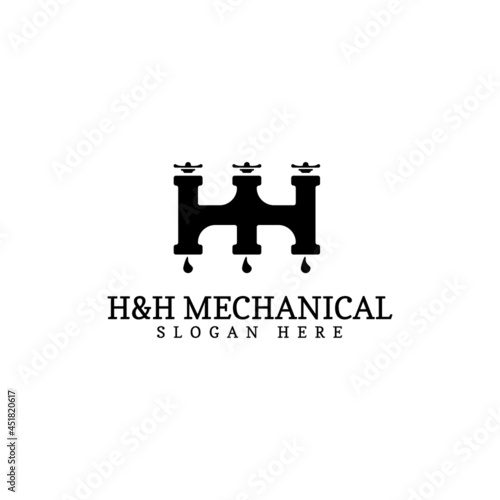 HH letter pipe faucet logo vector. Suitable for the construction, engineering, mechanical and plumbing industries.