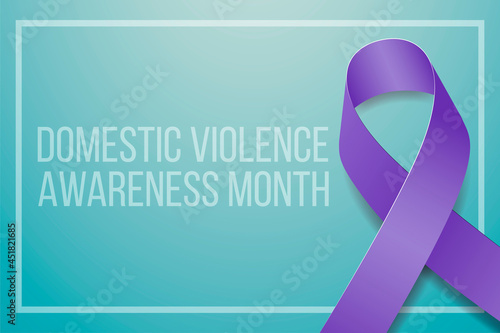Domestic Violence Awareness Month concept.  Banner for with  purple ribbon awareness and text.  Vector illustration.